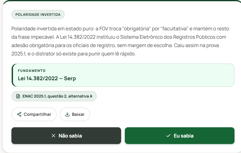 Verso de um flashcard: explicação da pegadinha e o fundamento legal — Lei 14.382/2022, Serp